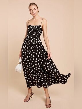 Few Moda kourt NWT Sabella Black and White Polka Dot Spaghetti Strap Midi Dress